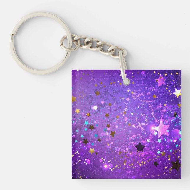 Porte-clefs Arrière - plan de feuille violet avec étoiles (Devant)