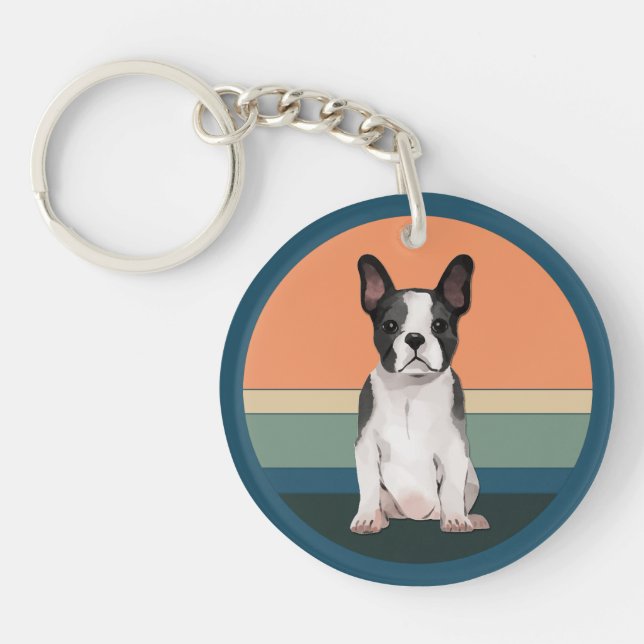 Porte-clefs Arrière - plan rétro de Boston Terrier Dog (Devant)