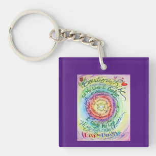 Porte-clefs Arrondi Arc-en-ciel Cancer Poème Pendentif d'art P