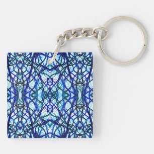 Porte-clefs Art à l'encre alcoolique abstraite bleu Icare