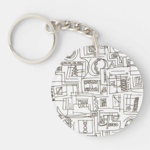 Porte-clefs Art abstrait à l'encre gribouillée noir et blanc s