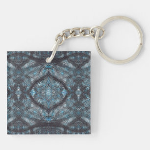 Porte-clefs Art abstrait aquarelle entre bleu