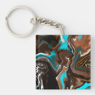 Porte-clefs Art Abstrait bleu, Brown et noir