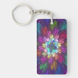 Porte-clefs Art abstrait fractal de fleurs psychédéliques colo
