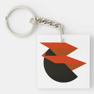 Porte-clefs Art abstrait géométrique rouge noir gras