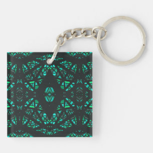 Porte-clefs Art Abstrait Gouache Noir Vert Spectroscopique