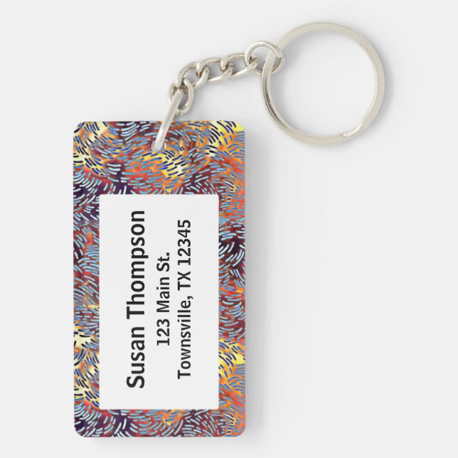 Porte-clefs Art Abstrait moderne rouge jaune noir (Dos)