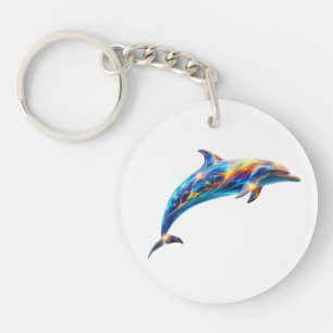 Porte-clefs Art abstrait néon de dauphin – Vague d'énergie col