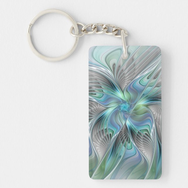 Porte-clefs Art abstrait papillon bleu vert fantasy fractal (Devant)