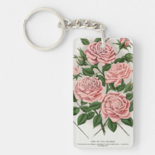 Porte-clefs Art botanique vintage rose rose cottagecore