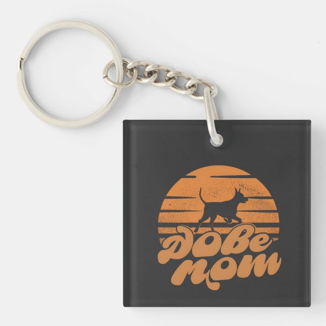 Porte-clefs Art Chien Mère Dobe Coucher de Soleil (Devant)