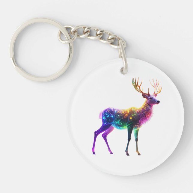 Porte-clefs Art de cerf néon vibrant et mignon (Devant)