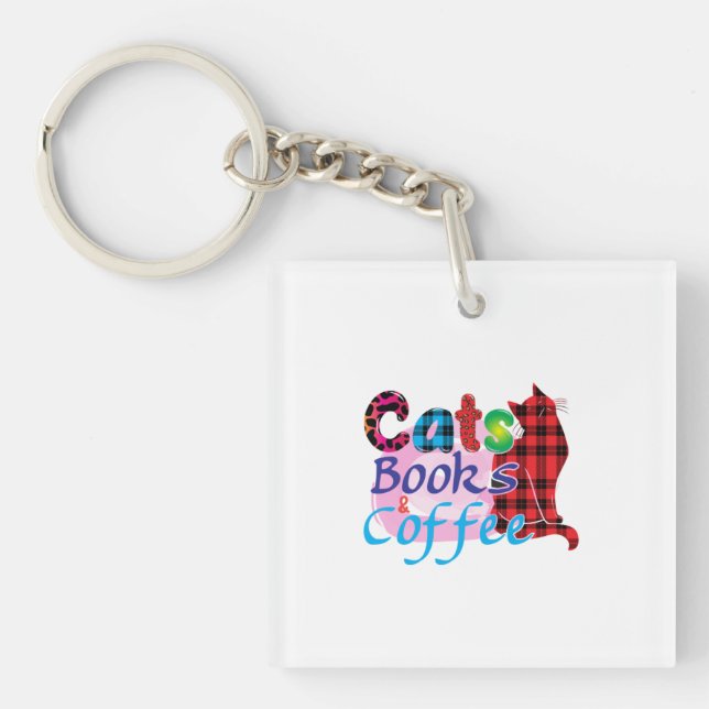 Porte-clefs Art de chat Livres de chats Café_2 (Devant)