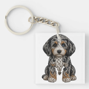 Porte-clefs Art de chien Aussiedoodle Merle Nœud Celtique