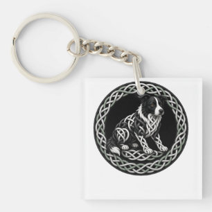Porte-clefs Art de chien Border Collie à nœud celtique