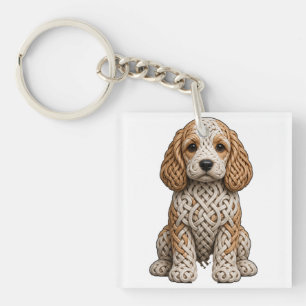 Porte-clefs Art de chien Cockapoo avec nœud celtique parti
