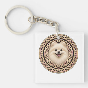 Porte-clefs Art de chien Pomeranian Nœud Celtique
