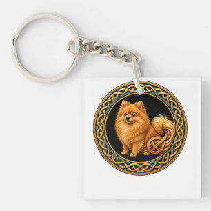 Porte-clefs Art de chien Poméranien Nœud Celtique