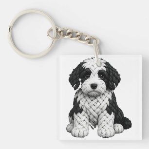 Porte-clefs Art de chien Sheepadoodle en nœud celtique