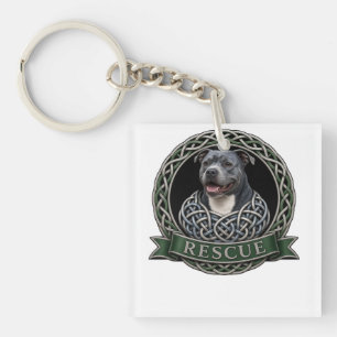 Porte-clefs Art de chien Staffy au nœud celtique