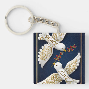 Porte-clefs Art de colombe ornée de paix et d'amour