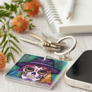 Porte-clefs Art de crâne floral hippie psychédélique Whimsigot