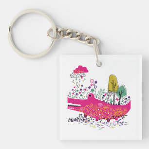Porte-clefs Art de crocodile sauvage dessiné à la main