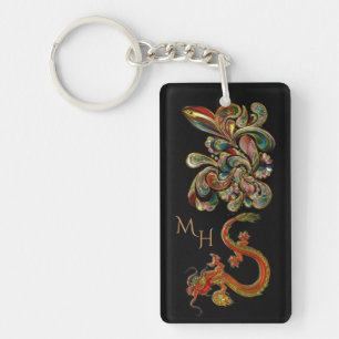 Porte-clefs Art de dragon chinois orné métallisé
