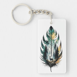 Porte-clefs Art de la nature à l'aquarelle Cerf aux plumes for
