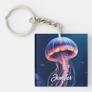 Porte-clefs Art de méduse, nom en écriture blanche