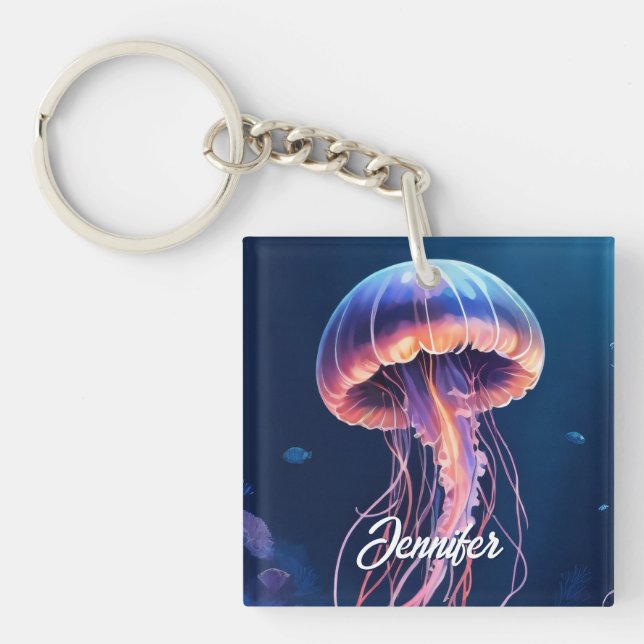 Porte-clefs Art de méduse, nom en écriture blanche (Devant)