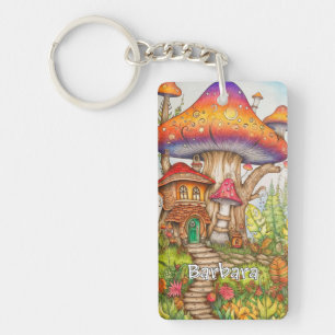 Porte-clefs Art de monogramme personnalisé champignon psychédé