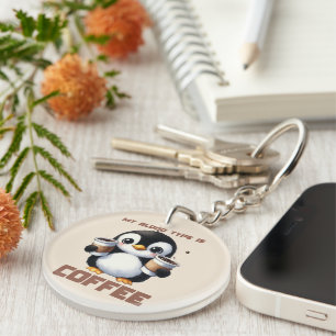 Porte-clefs Art de mot de café drôle vie de manchot