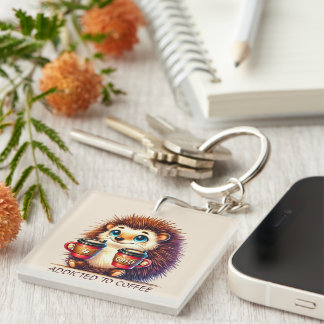 Porte-clefs Art de mots de café drôle hérisson personnalisable
