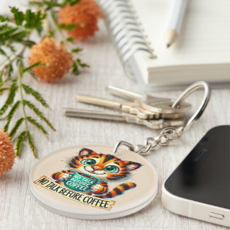 Porte-clefs Art de mots de café drôle personnalisable tigre