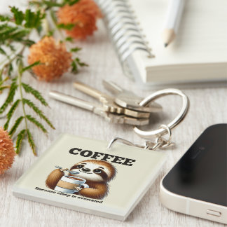 Porte-clefs Art de mots de paresseux de café drôle