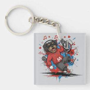 Porte-clefs Art de podcast musical chanteur rock Affenpinscher