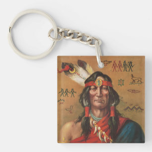 Porte-clefs Art de portrait d'un chef amérindien vintage