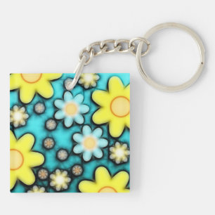 Porte-clefs Art de pouvoir de fleurs jaunes et bleues