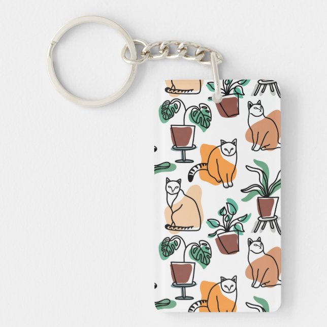 Porte-clefs Art de trait dessin chats et fleurs (Devant)
