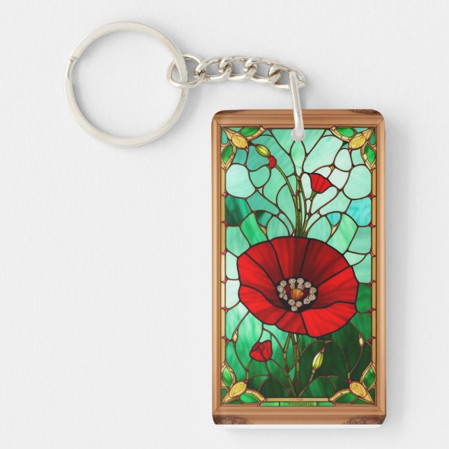 Porte-clefs Art de vitrail fleur rouge vif (Devant)