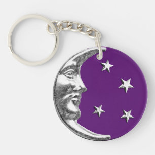 Porte-clefs Art Déco Lune et Étoiles - Améthyste Violet & Arge
