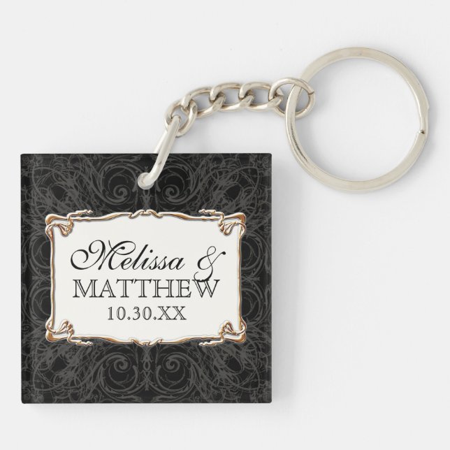 Porte-clefs Art Déco Nouveau dentelle en or look personnalisé (Dos)