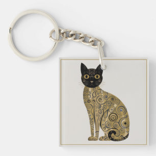 Porte-clefs Art décoratif de chat noir dans le style de Gustav