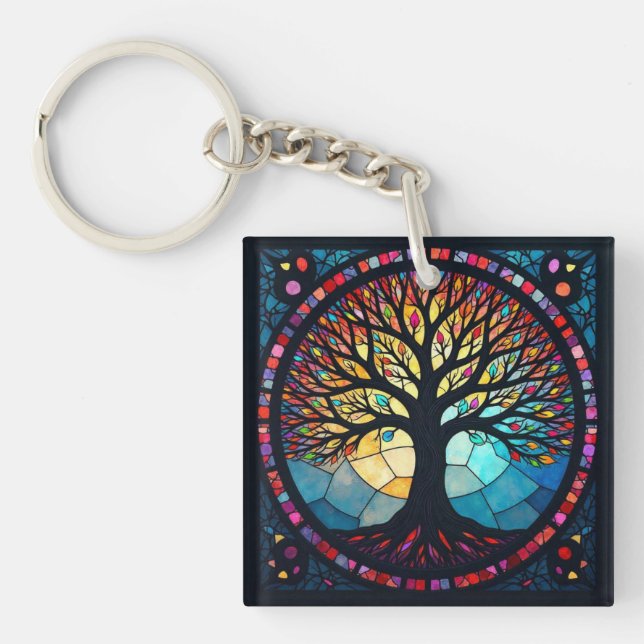 Porte-clefs Art en verre tendu, Arbre de vie Verre tendu (Devant)