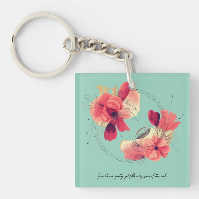 Porte-clefs Art floral abstrait corail élégant  (Devant)
