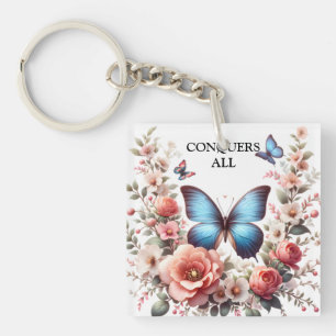 Porte-clefs Art floral papillon bleu personnalisable-96279