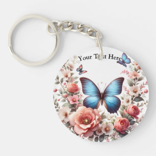 Porte-clefs Art floral papillon bleu personnalisable-96279