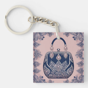Porte-clefs Art floral rose et bleu AI