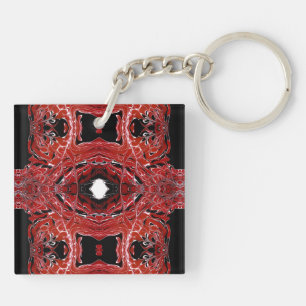 Porte-clefs Art fluide abstrait rouge labyrinthique en acryliq